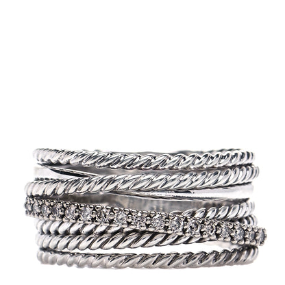 David Yurman Sterling Silver 14K White Gold Diamond 11mm Wide Crossover Cable Ring 58 8.5 1 of 5