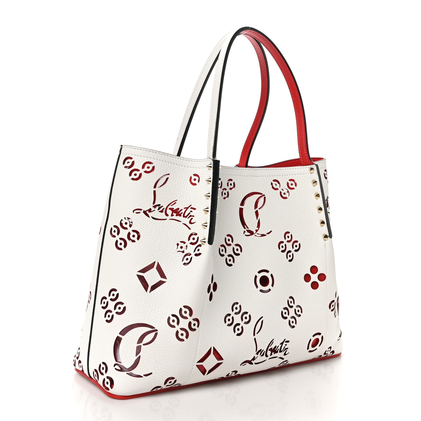 Calfskin Perforated Small Loubinthesky Cabarock Spikes Tote Snow