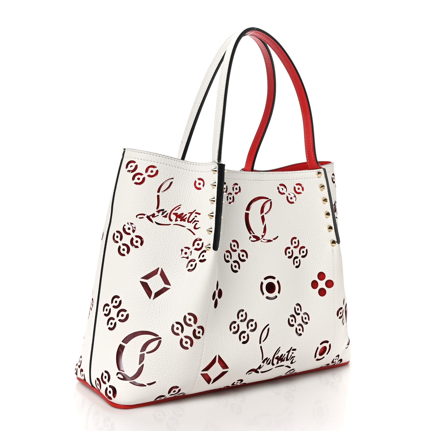 Christian Louboutin Calfskin Perforated Small Loubinthesky Cabarock Spikes Tote Snow 3 of 9