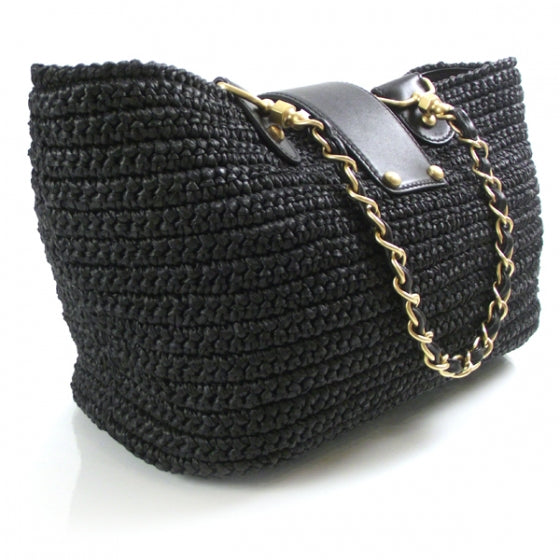 Chanel Straw Raffia Tote Black 3 of 11