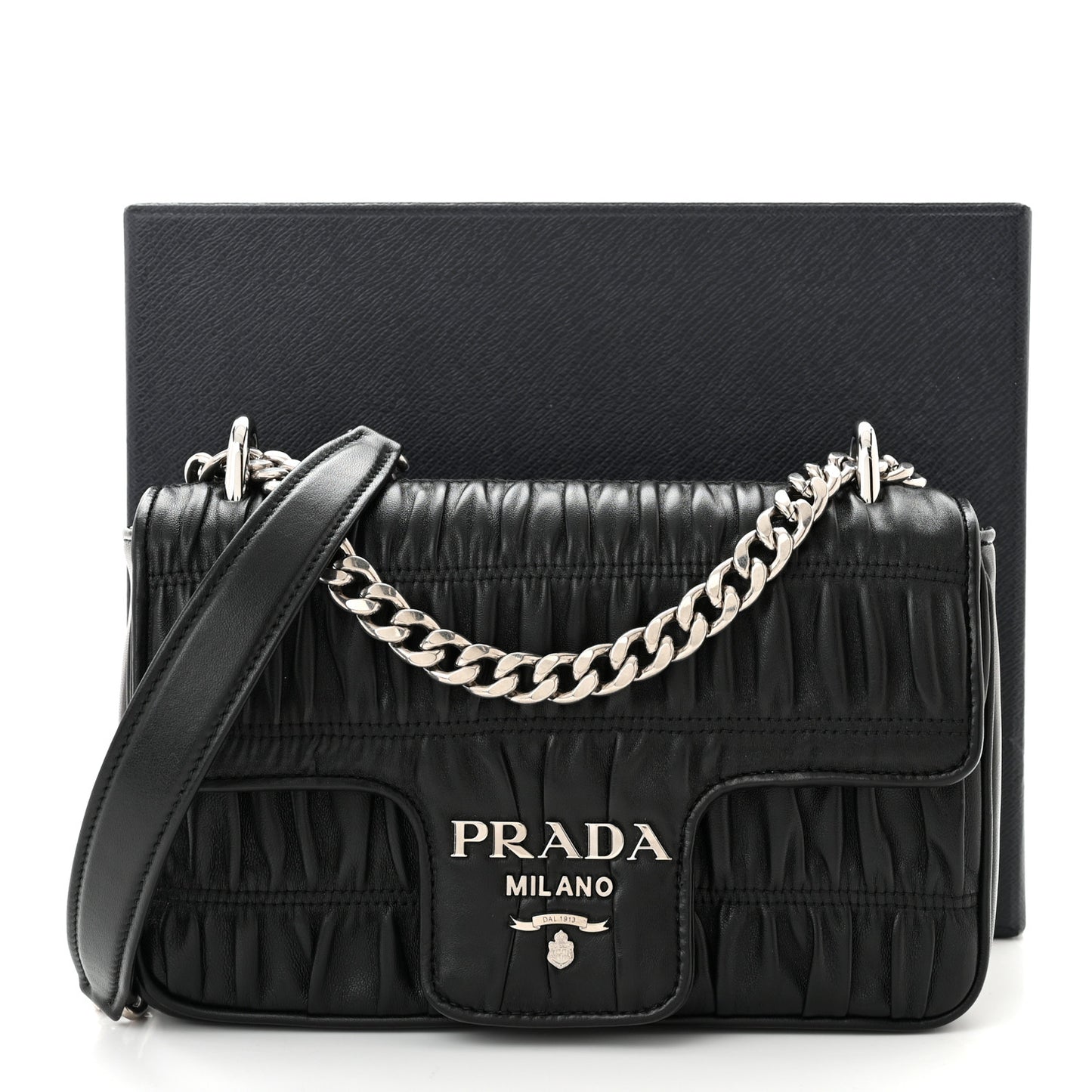Nappa Gaufre Small Chain Flap Shoulder Bag Black