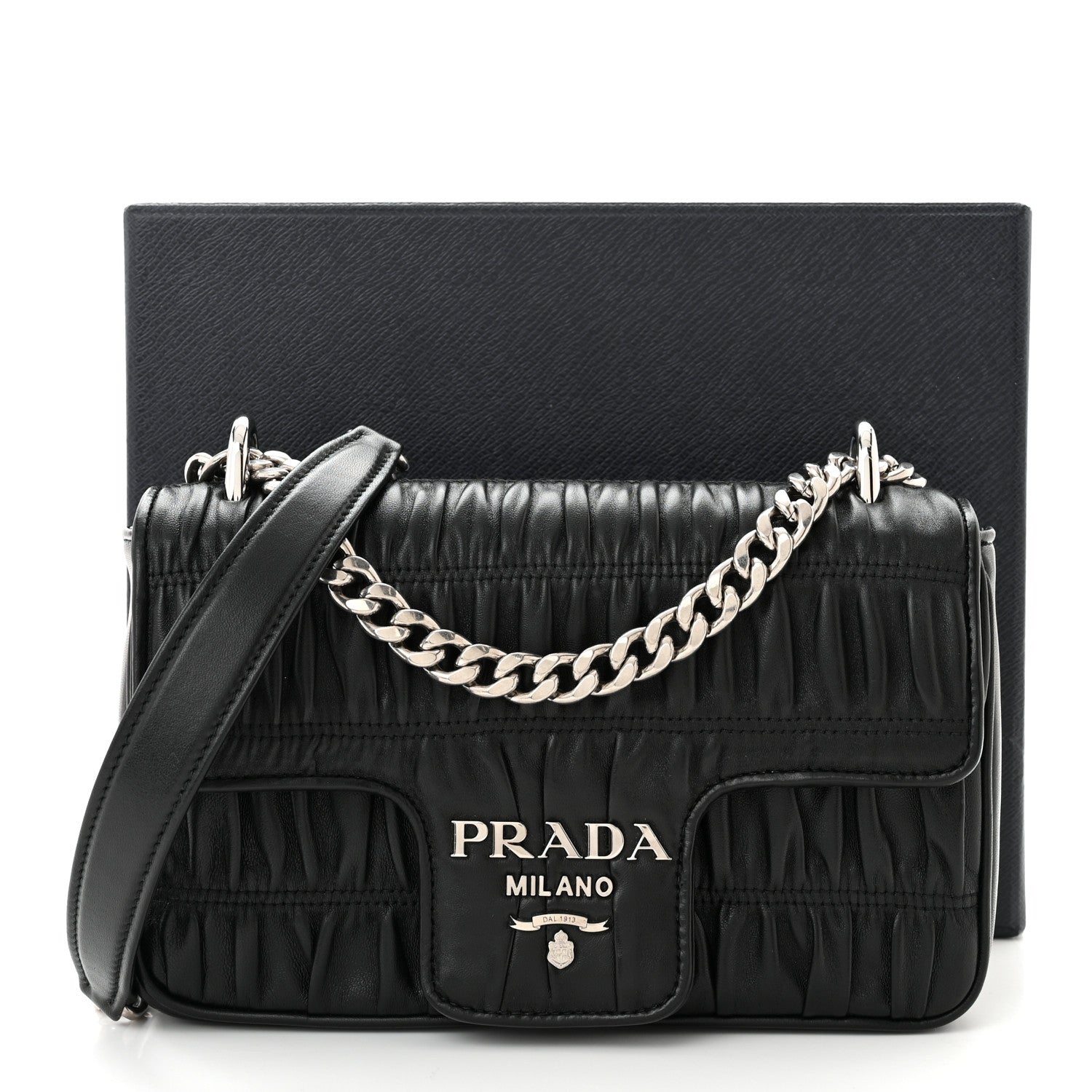 Prada Nappa Gaufre Small Chain Flap Shoulder Bag Black 11 of 11