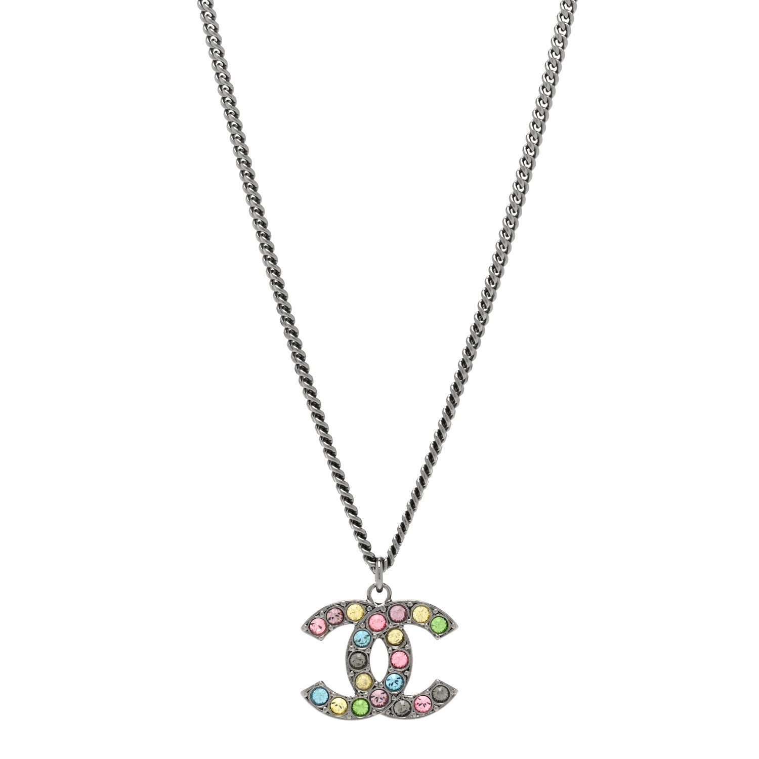 Chanel Crystal CC Necklace Silver Multicolor 1 of 6