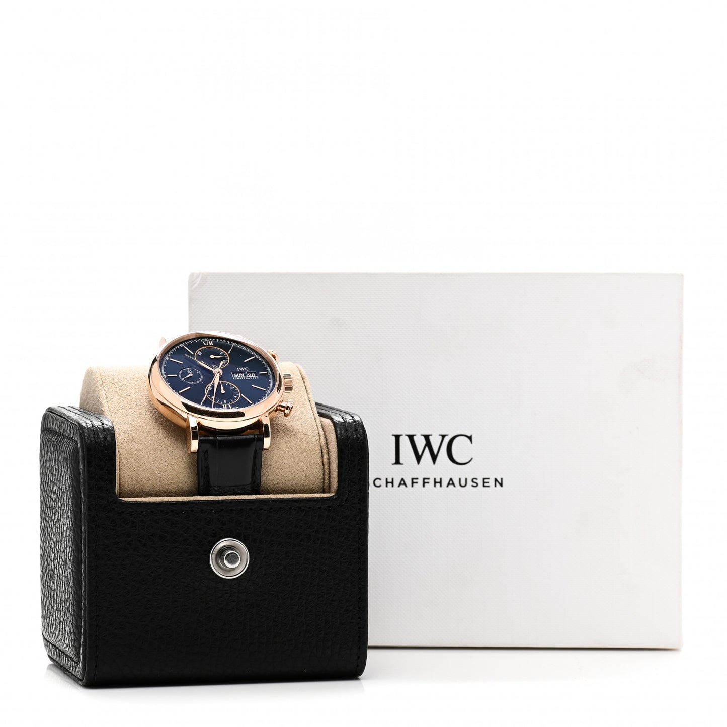 18K Rose Gold Alligator 42mm Portofino Chronograph Automatic Watch Blue IW391035