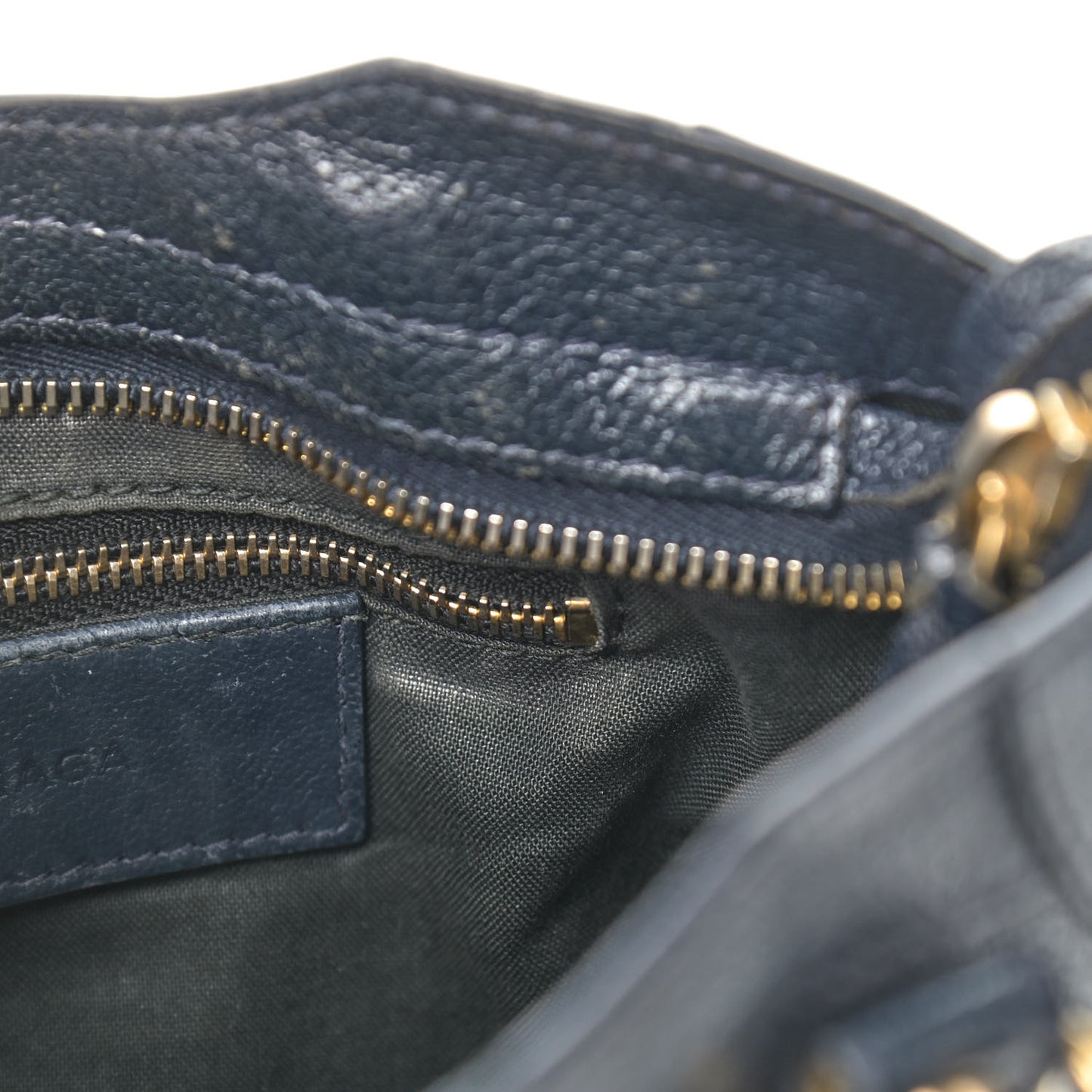 Chevre Gold Metallic Edge Hardware Mini City Bleu Nuit Dark Sea