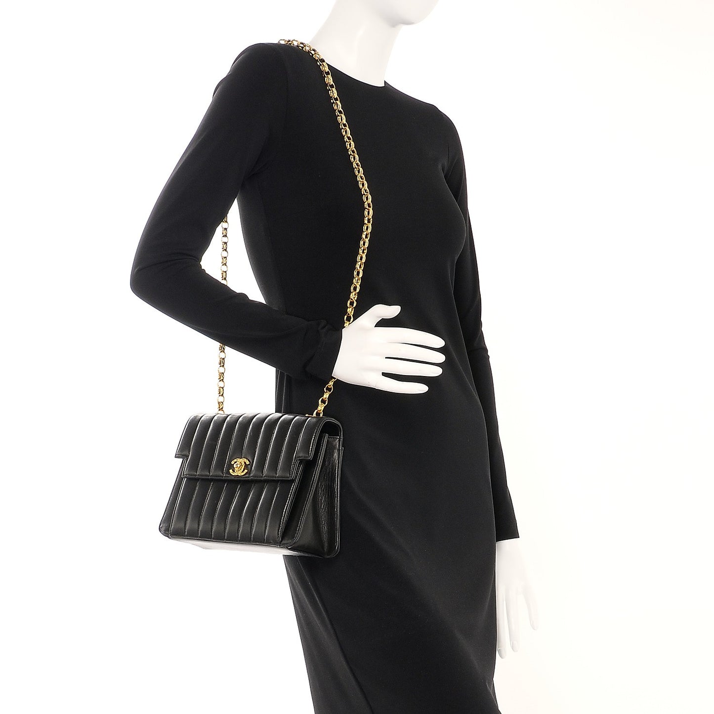 Lambskin Vertical Quilt Small Square Flap Black