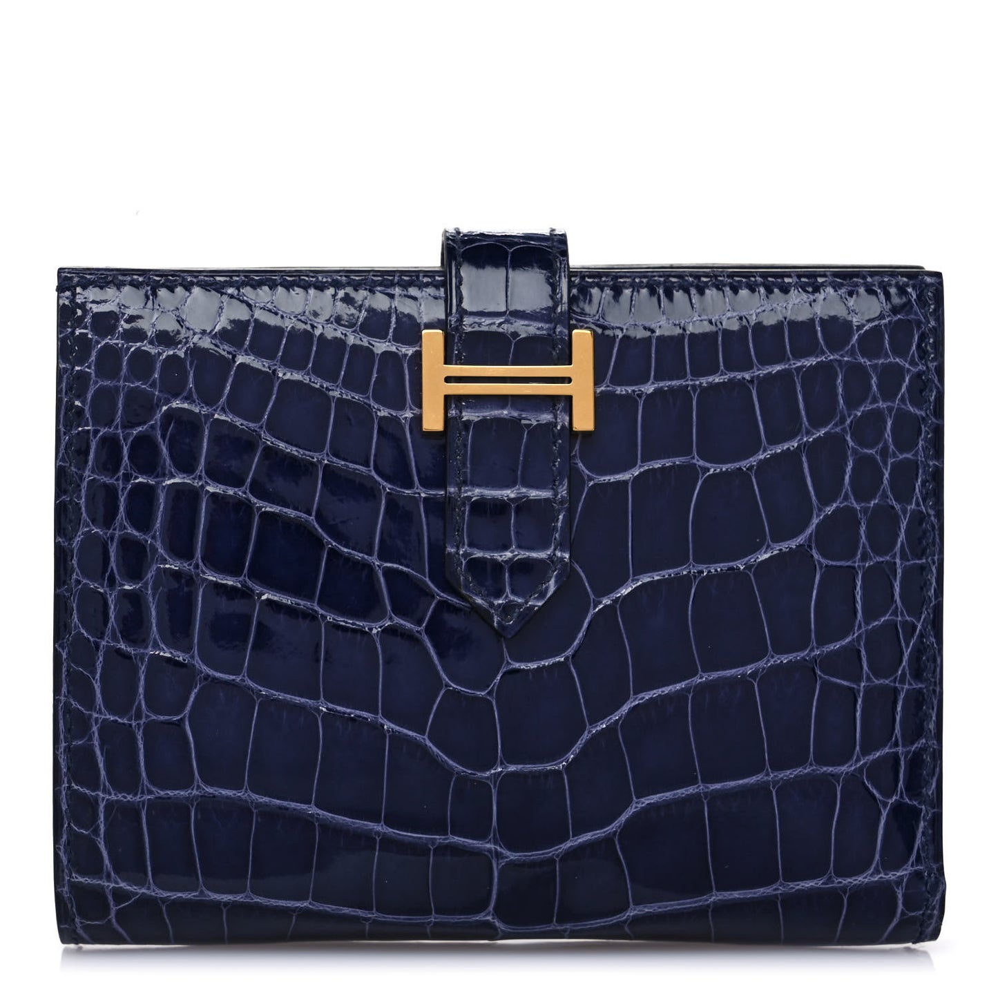 Shiny Alligator Bearn Compact Wallet Bleu Electrique