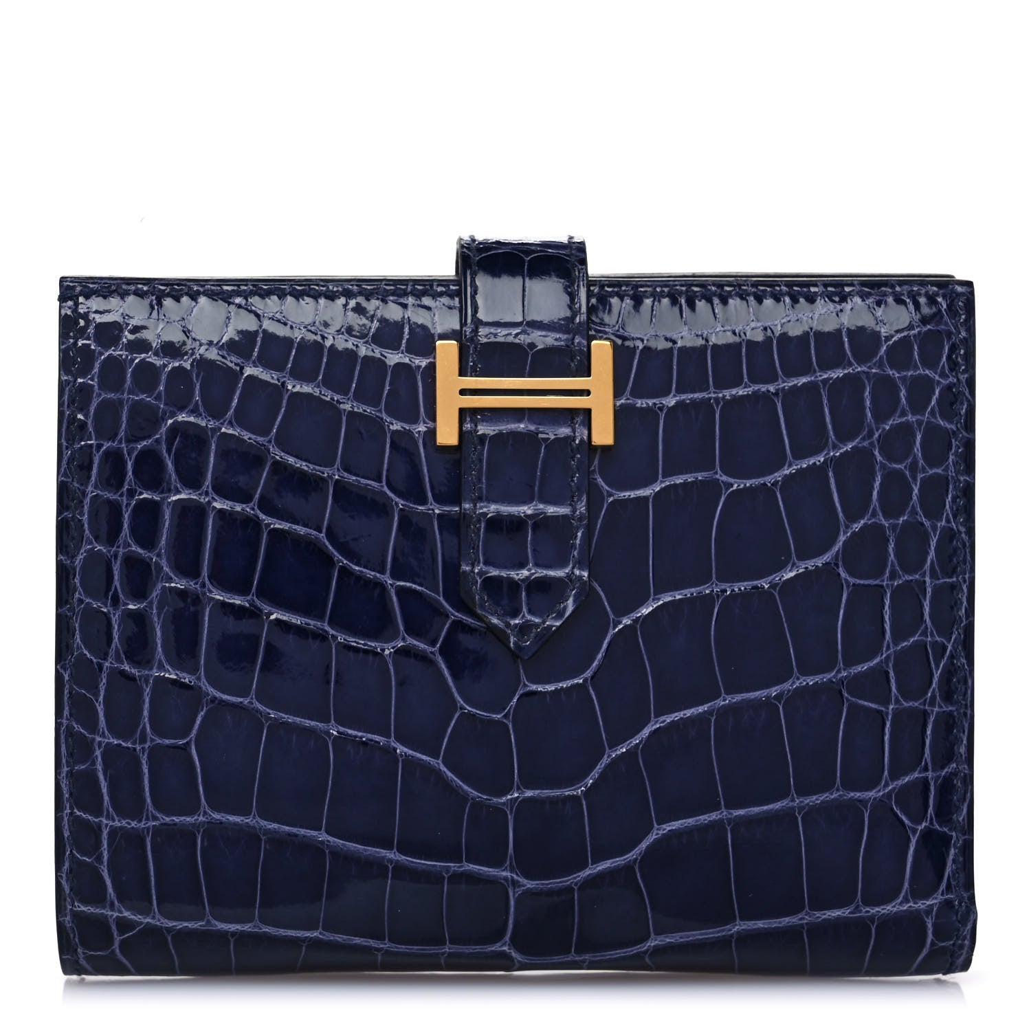Hermes Shiny Alligator Bearn Compact Wallet Bleu Electrique 1 of 13