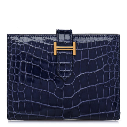 Hermes Shiny Alligator Bearn Compact Wallet Bleu Electrique 1 of 13
