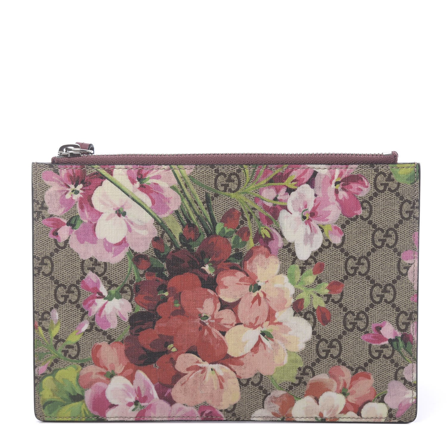 Gucci GG Supreme Monogram Blooms Small Zip Pouch Beige Multicolor Dry Rose 1 of 6