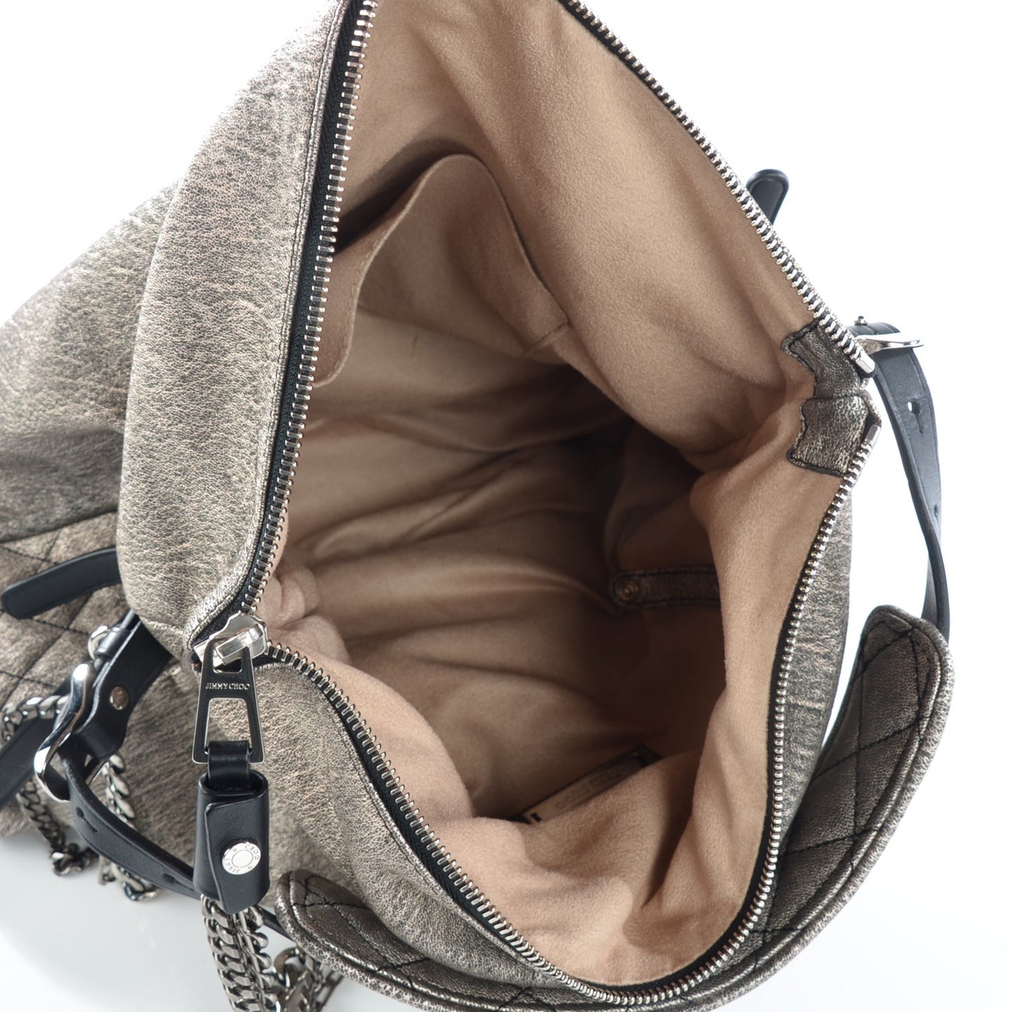 Metallic Cracked Leather Boho Hobo Platinum