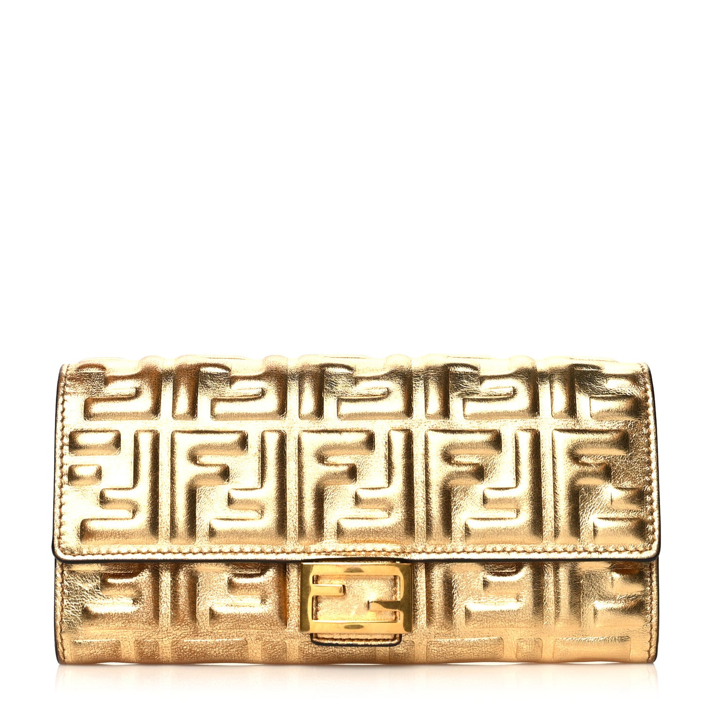 Vitello Catalan Mirror FF 1974 Embossed Continental Wallet Gold