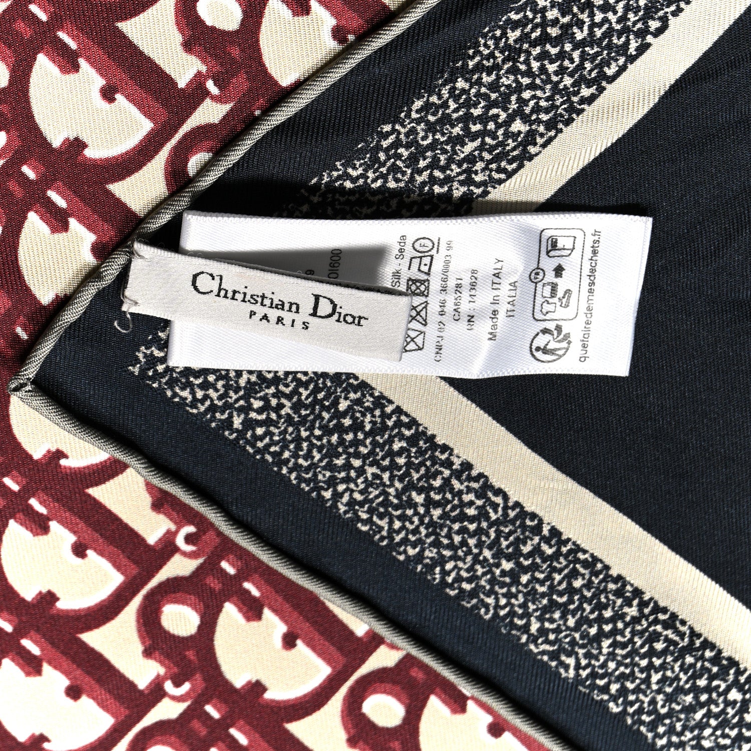 Christian Dior Silk Oblique Diortwin Square Scarf 90 Burgundy Navy Blue 3 of 3