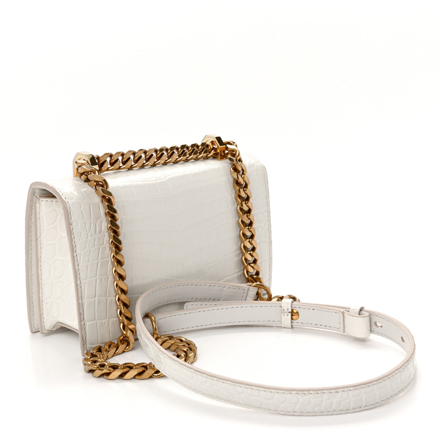 Calfskin Crocodile Embossed Mini Jeweled Satchel Deep Ivory