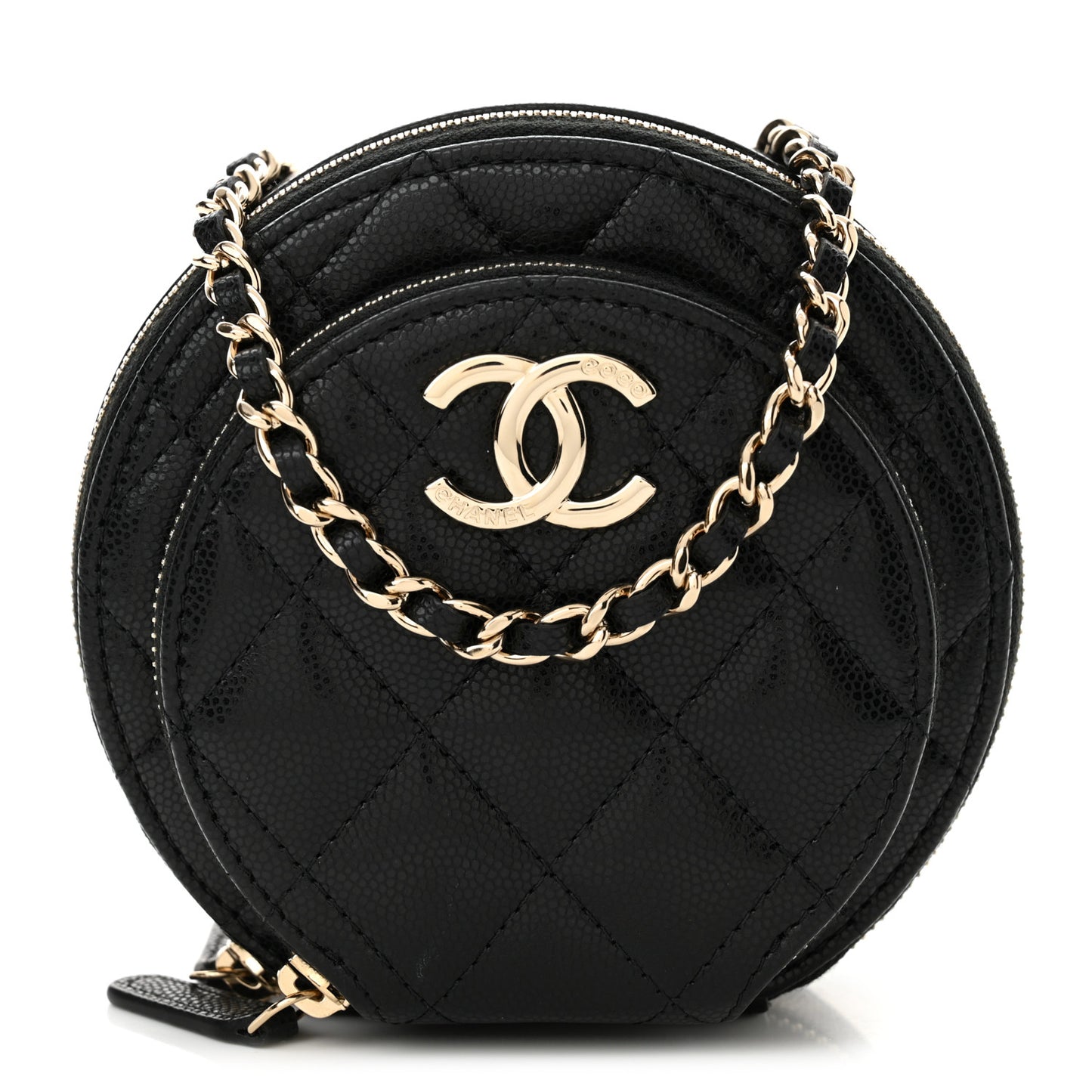 Caviar Quilted Round Coco Clutch With Chain Black