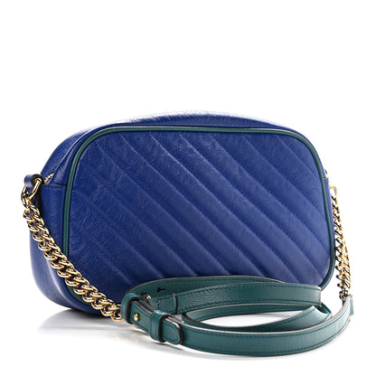Gucci Azalea Calfskin Enamel Matelasse Diagonal Small Torchon GG Marmont Chain Shoulder Bag Imperial Blue Pavone 3 of 10