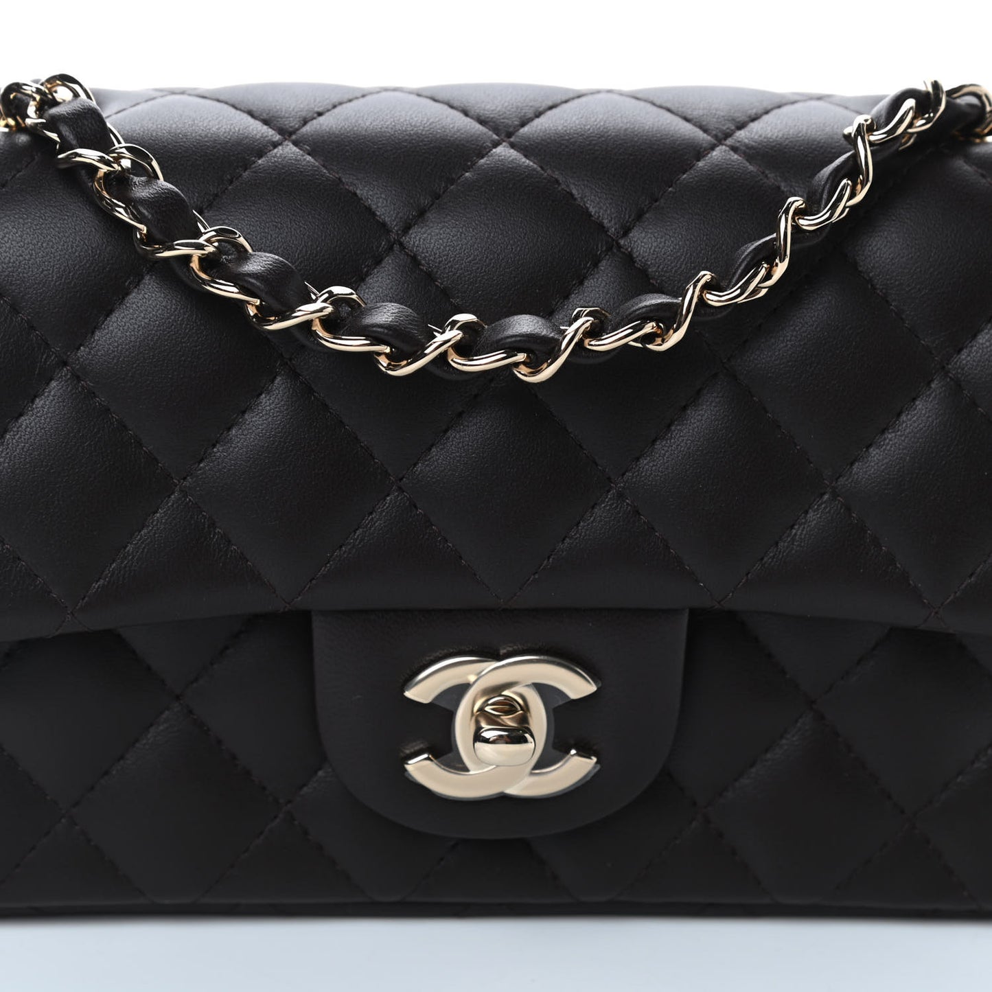 Lambskin Quilted Mini Rectangular Flap Dark Brown