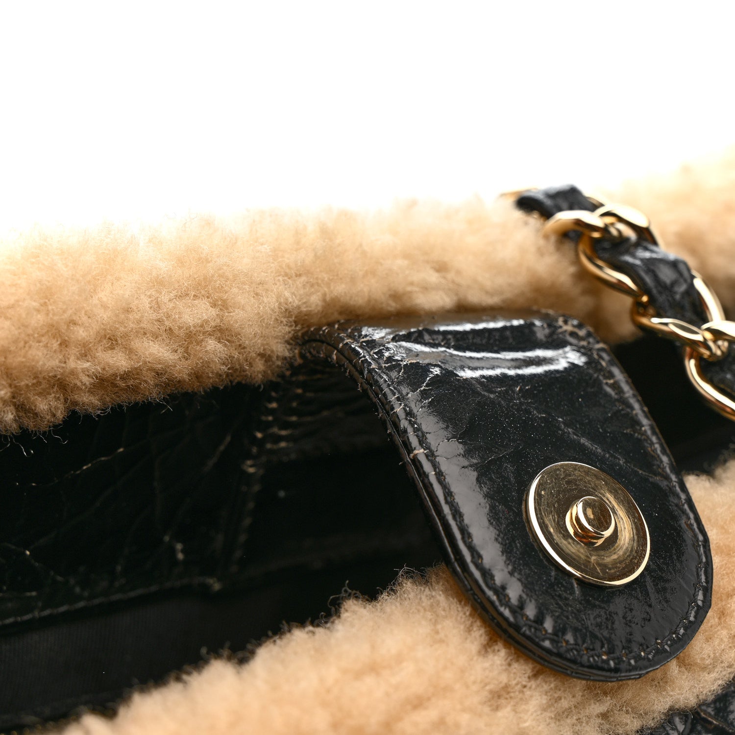 Chanel Shiny Crumpled Sheepskin Shearling CC Mania Tote Bag Black Beige 11 of 11