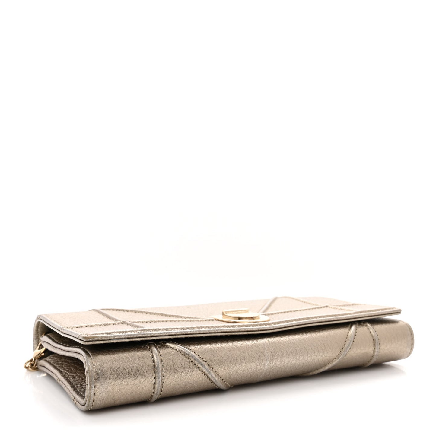 Metallic Grained Calfskin Diorama Croisiere Chain Wallet Gold