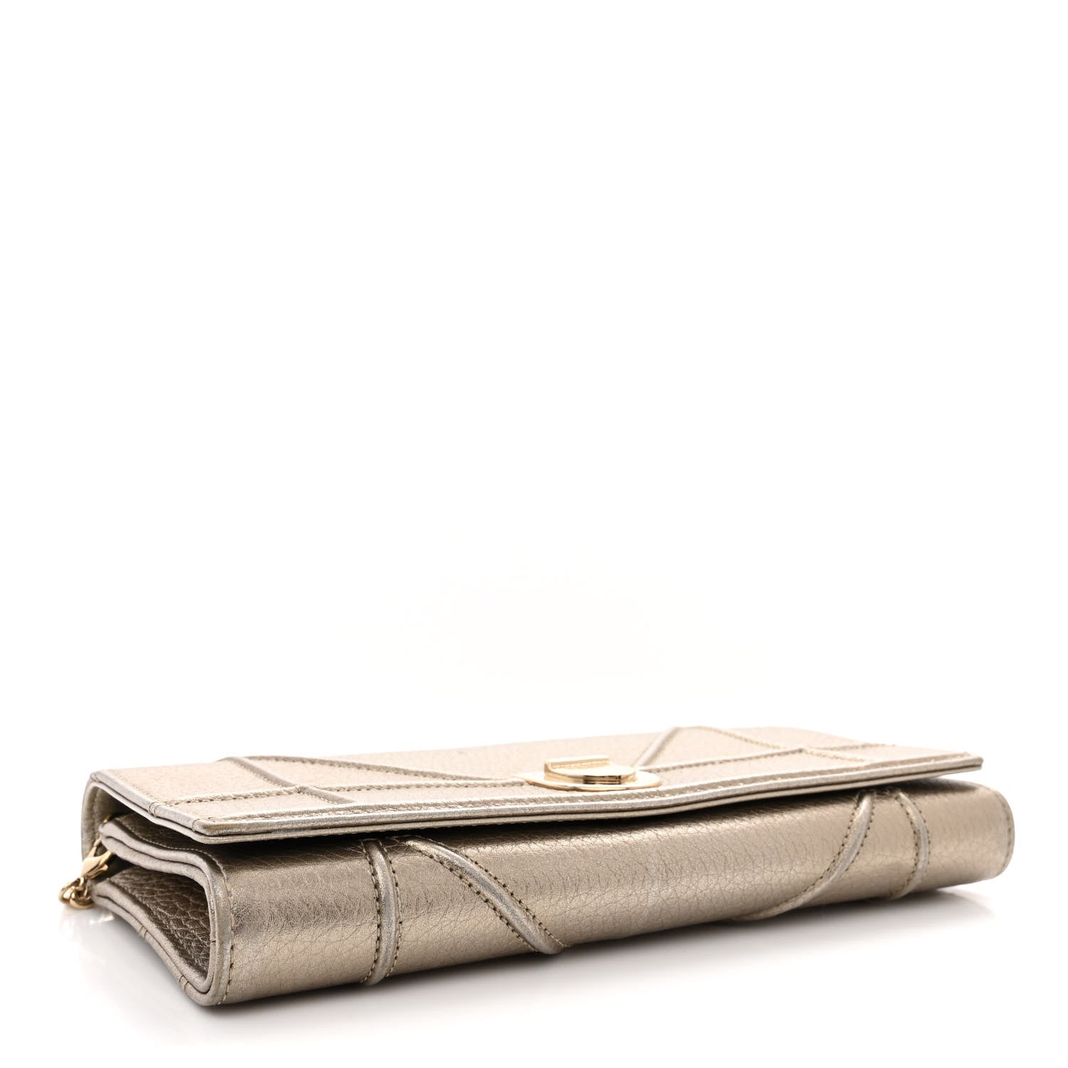 Christian Dior Metallic Grained Calfskin Diorama Croisiere Chain Wallet Gold 4 of 12