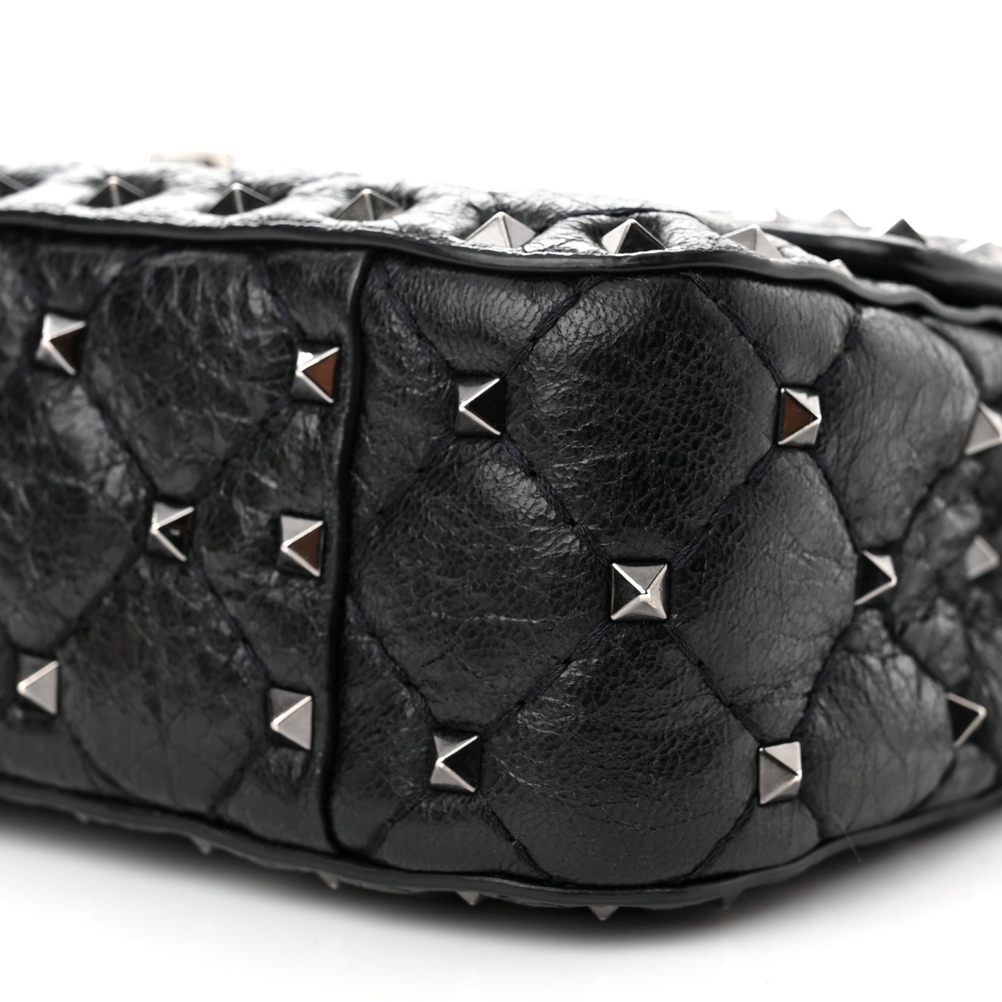 Craquele Nappa Small Rockstud Spike Shoulder Bag Black