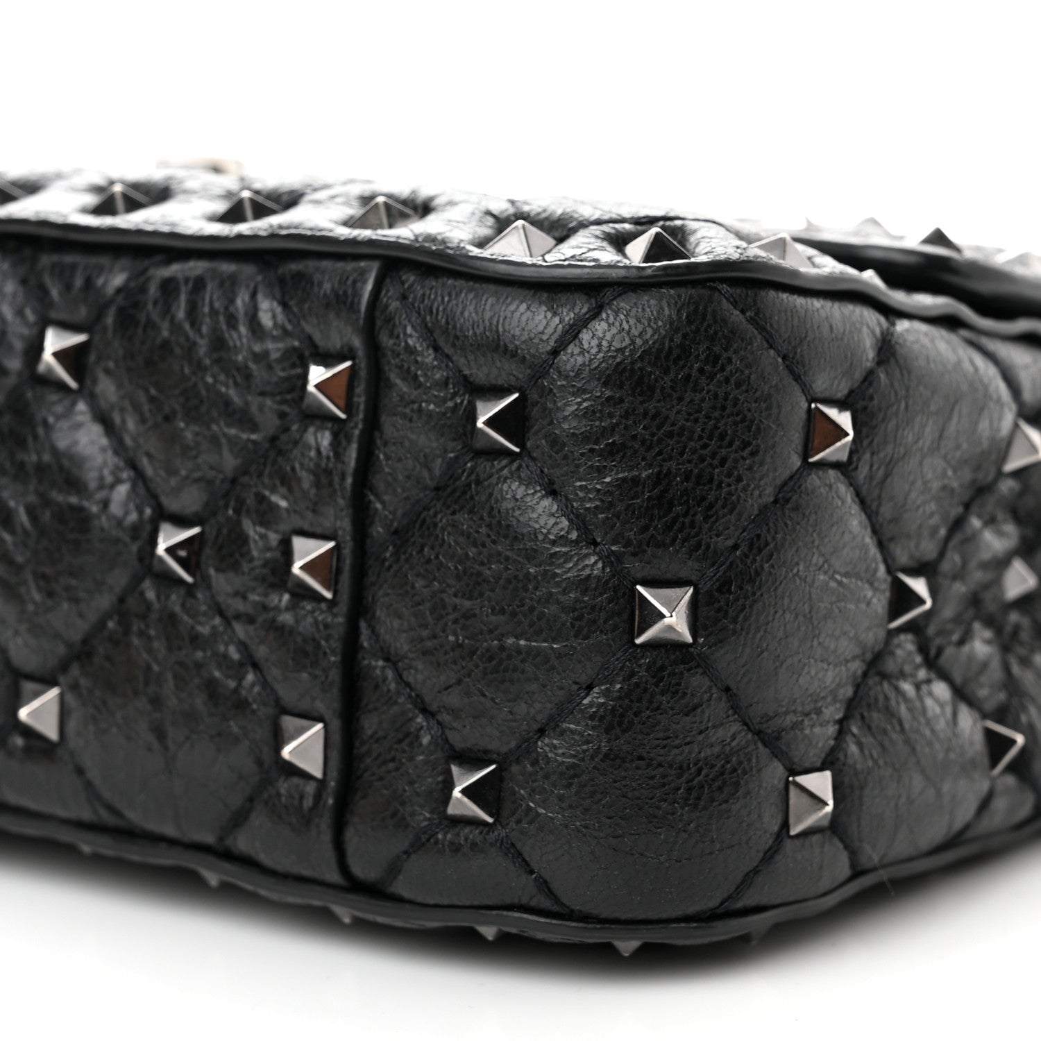 Valentino Garavani Craquele Nappa Small Rockstud Spike Shoulder Bag Black 8 of 11