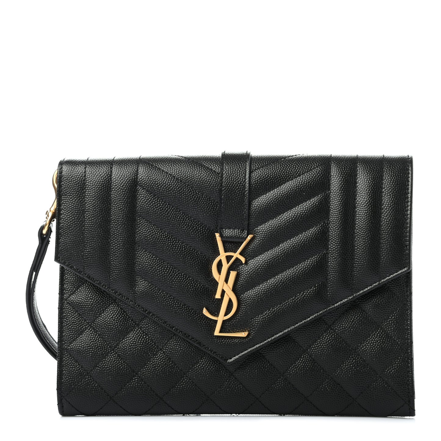 Grain De Poudre Textured Mixed Matelasse Triquilt Monogram Clutch Black
