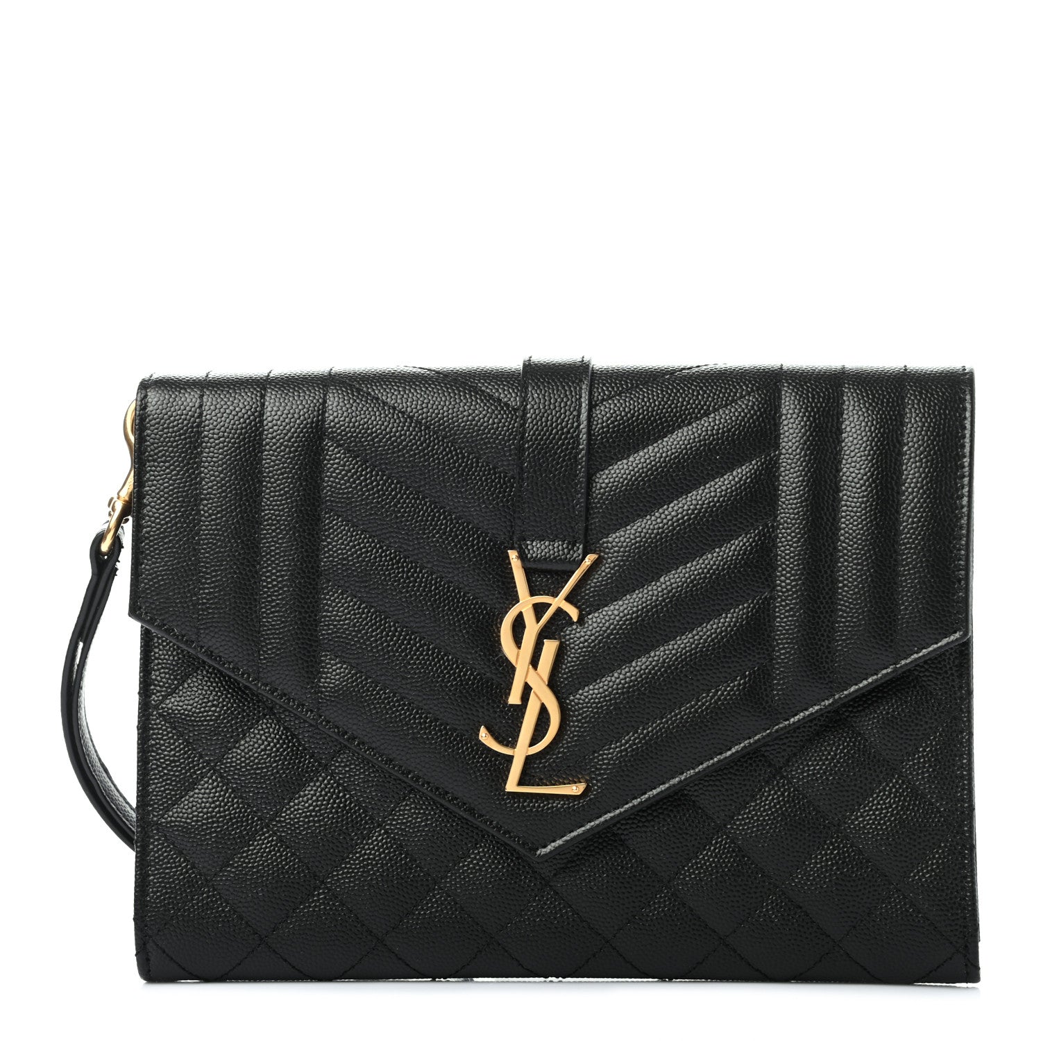 Saint Laurent Grain De Poudre Textured Mixed Matelasse Triquilt Monogram Clutch Black 1 of 7