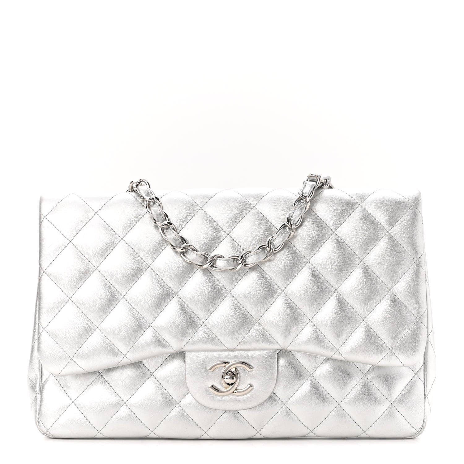 Chanel Metallic Lambskin Quilted Jumbo Single Flap Silver 1 of 10