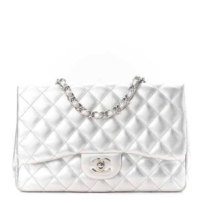 Chanel Metallic Lambskin Quilted Jumbo Single Flap Silver 1 of 10