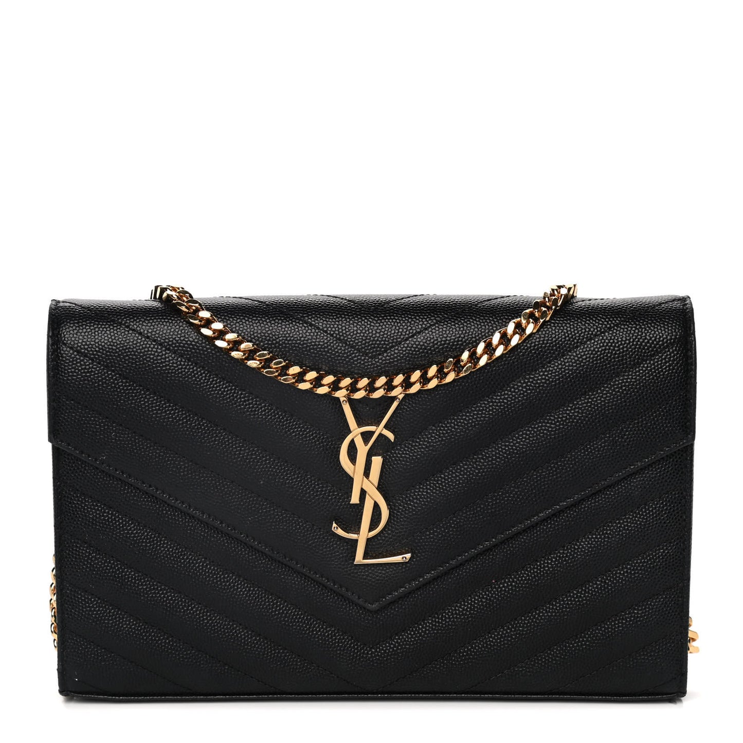 Grain De Poudre Matelasse Chevron Monogram Chain Wallet Black