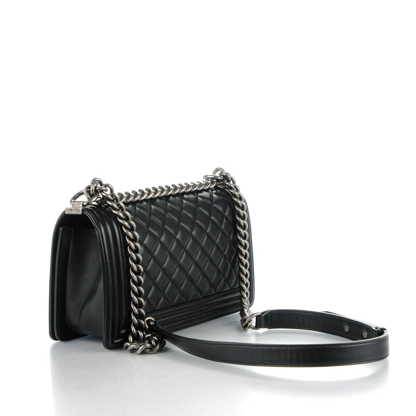 Lambskin Quilted Medium Boy Flap Black
