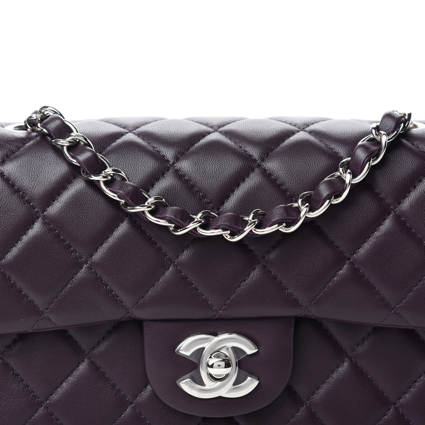 Lambskin Quilted Mini Rectangular Flap Dark Purple