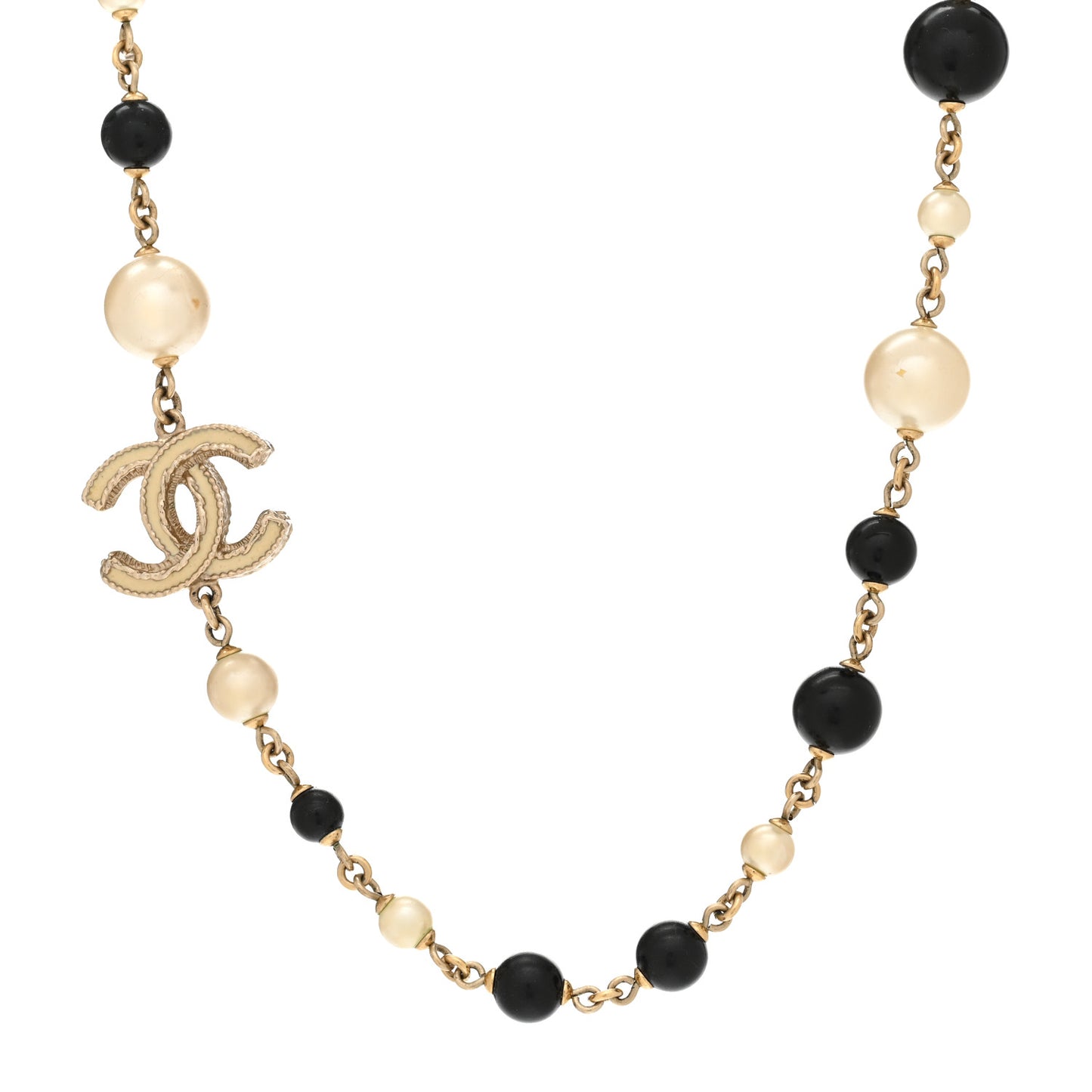 Enamel Bead Pearl CC Necklace Gold