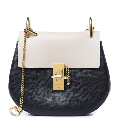 Chloe Grained Calfskin Lambskin Bi-Color Drew Shoulder Bag Black Powder Beige 1 of 10