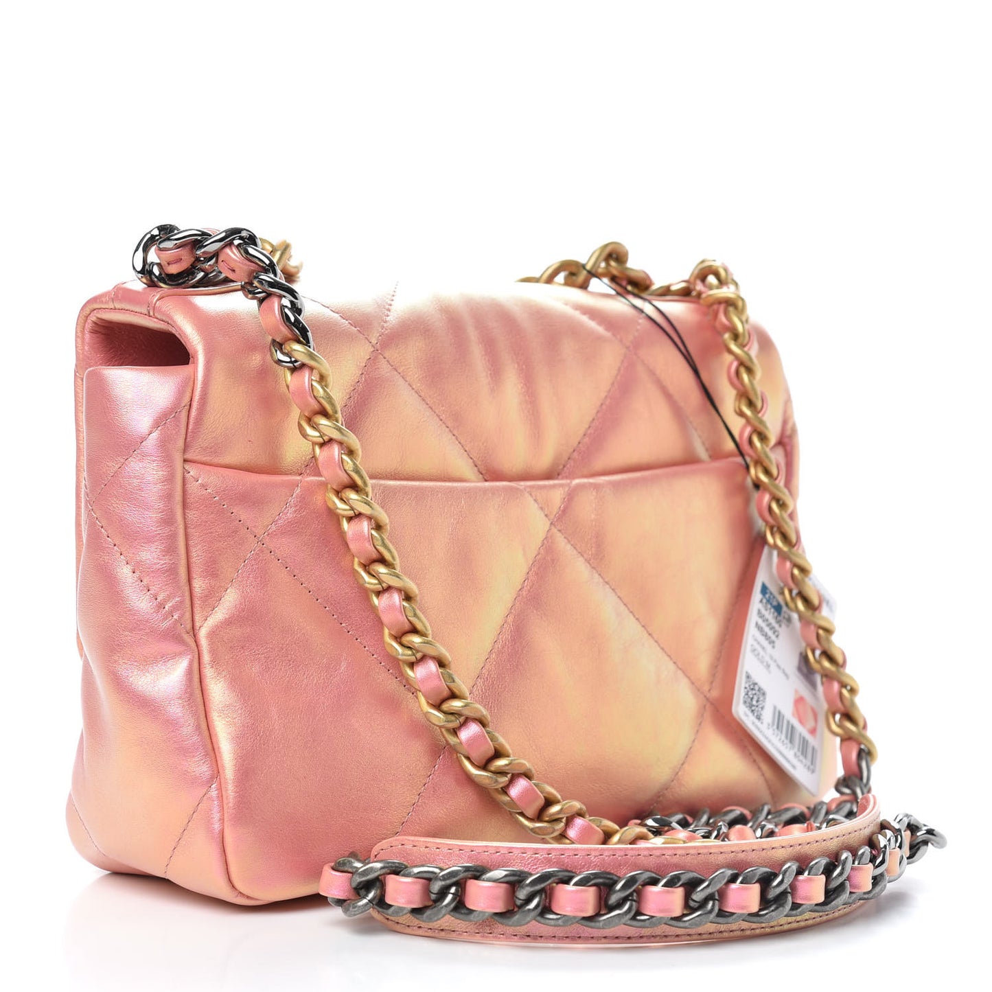 Iridescent Calfskin Quilted Medium Chanel 19 Flap Pink