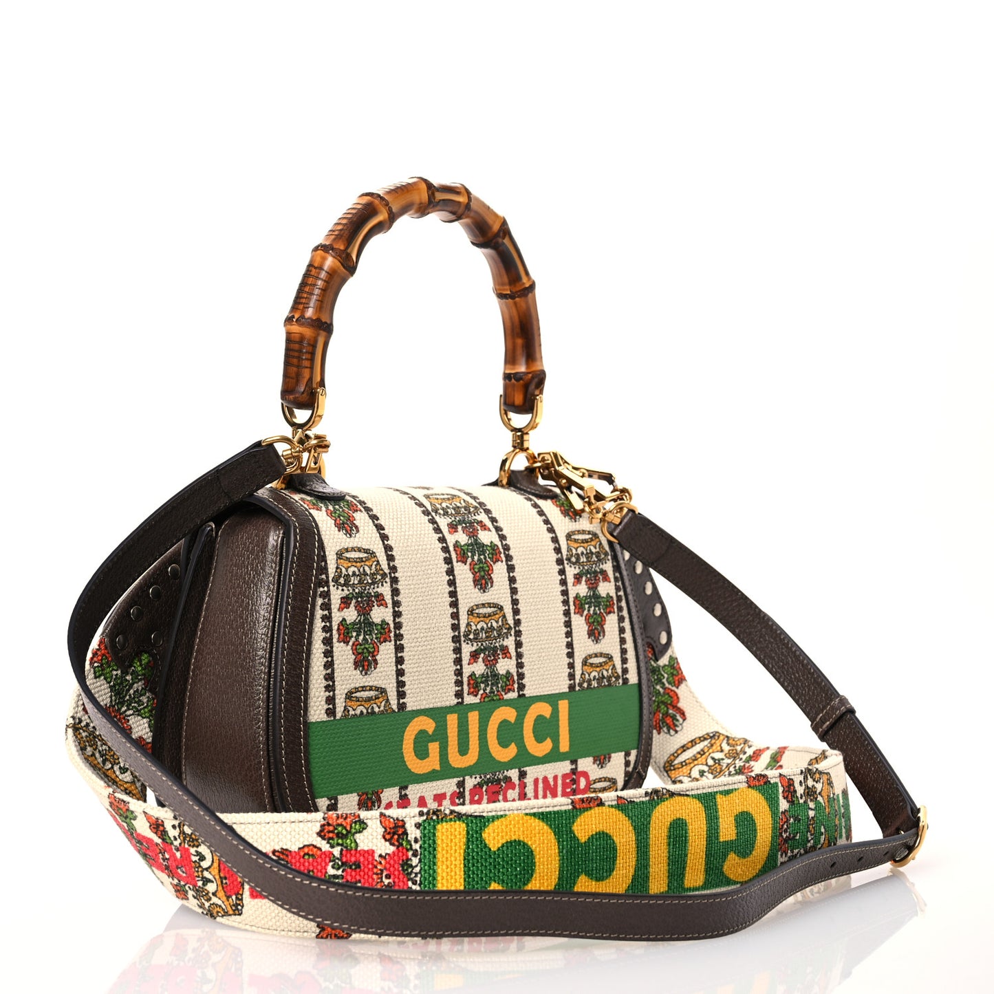 Canvas Calfskin 100 Centennial Music Medium Bamboo 1947 Top Handle Bag Multicolor