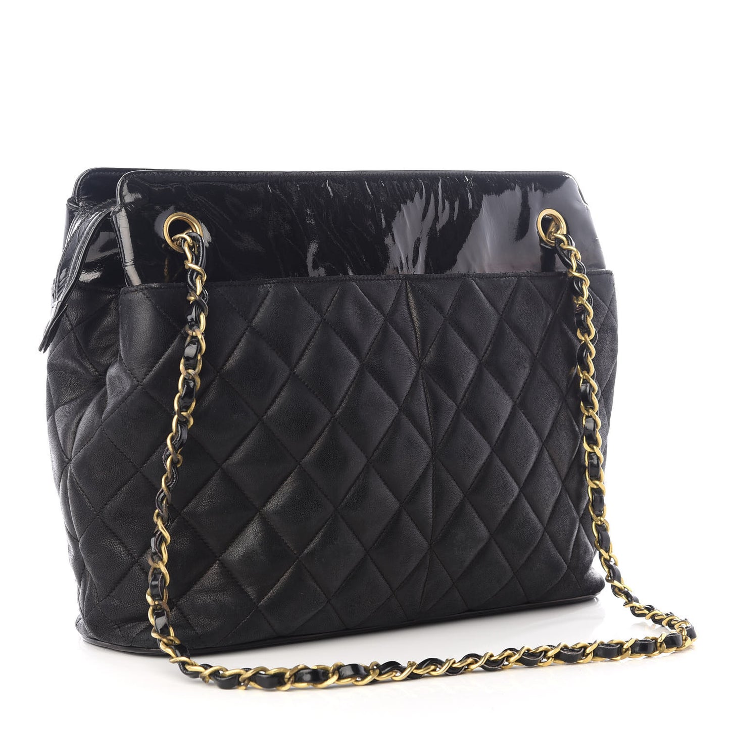 Lambskin Patent Quilted Shoulder Bag Black