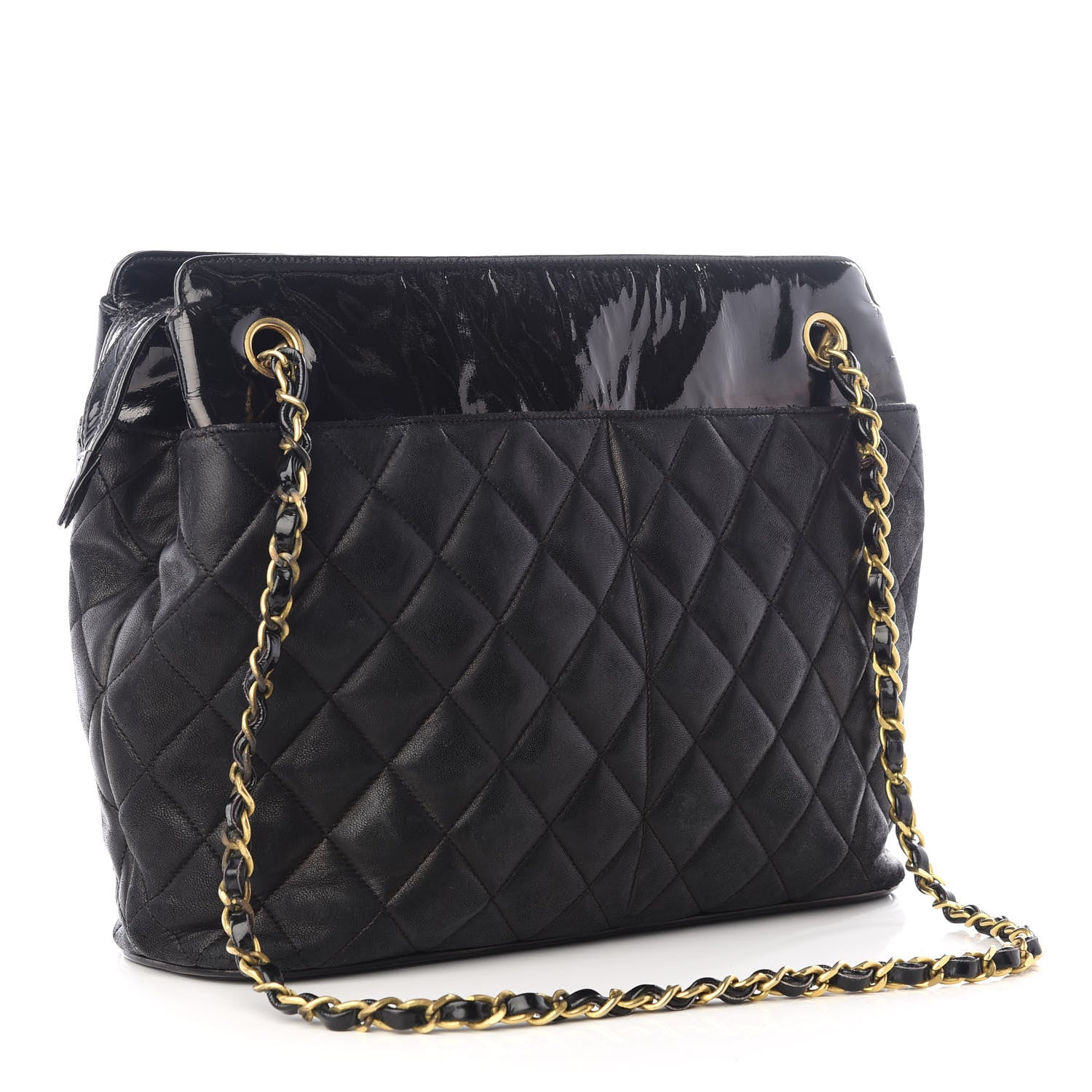 Chanel Lambskin Patent Quilted Shoulder Bag Black 2 of 8