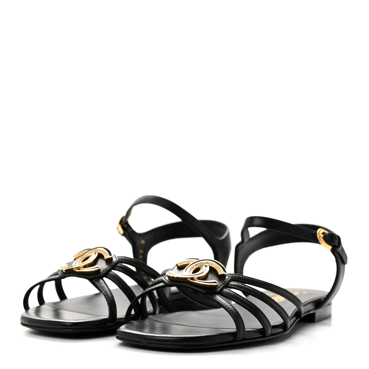 Chanel Lambskin Crystal CC Sandals 35.5 Black 4 of 10