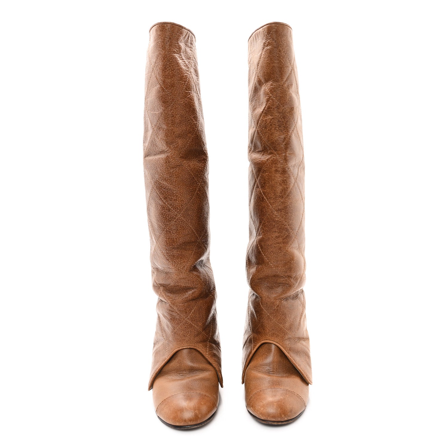 Chanel Calfskin Quilted CC High Boots 37.5 Brown 2 of 9