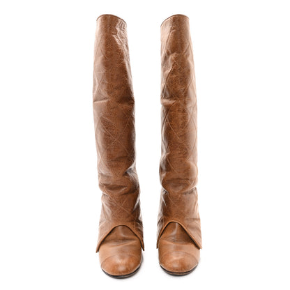 Chanel Calfskin Quilted CC High Boots 37.5 Brown 2 of 9
