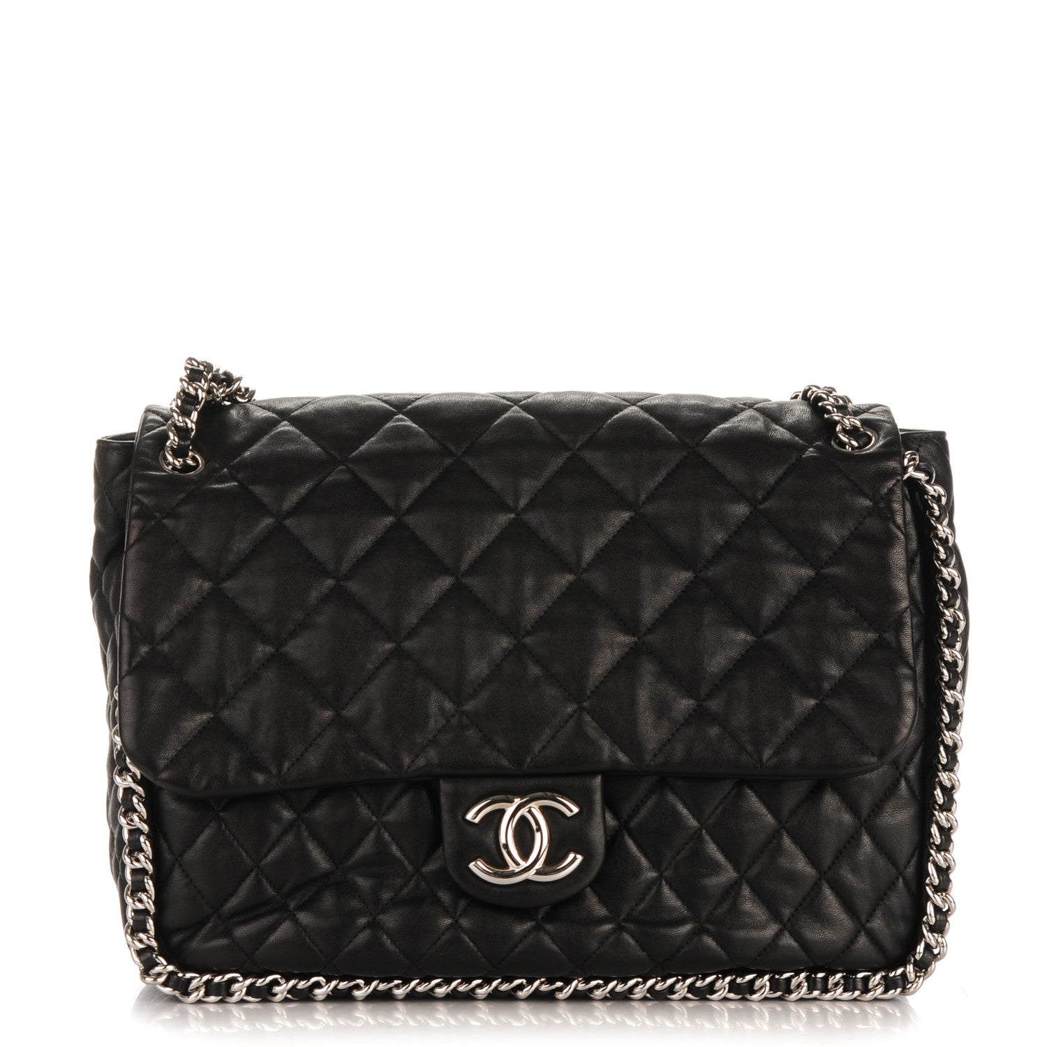 Chanel Washed Lambskin Quilted Maxi Chain Around Flap Black 1 of 8