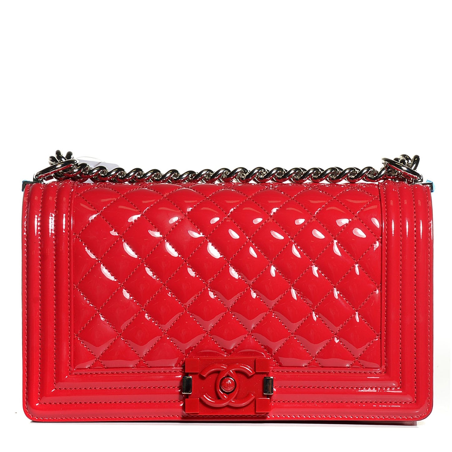 Patent Quilted Medium Boy Flap Plexiglass Red