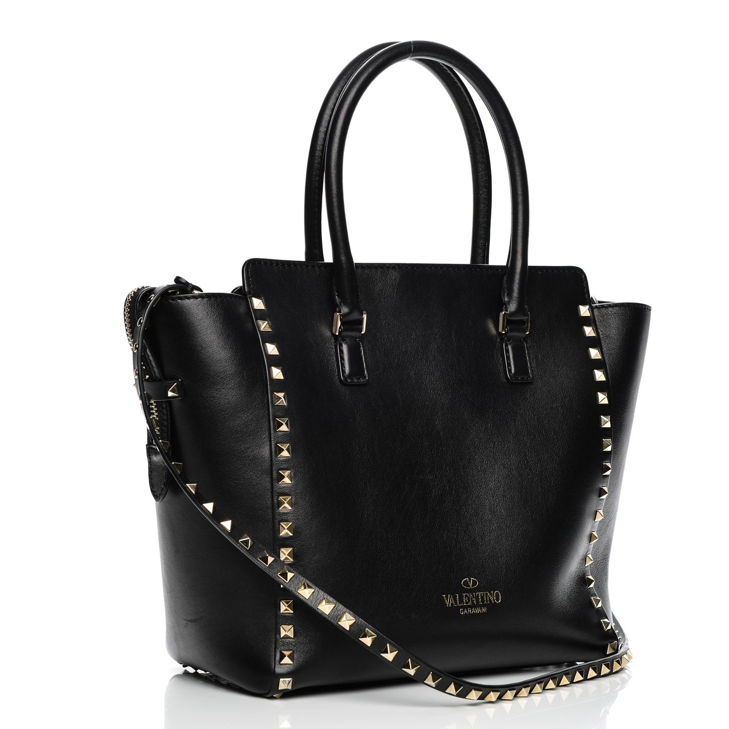 Vitello Rockstud Double Handle Tote Black
