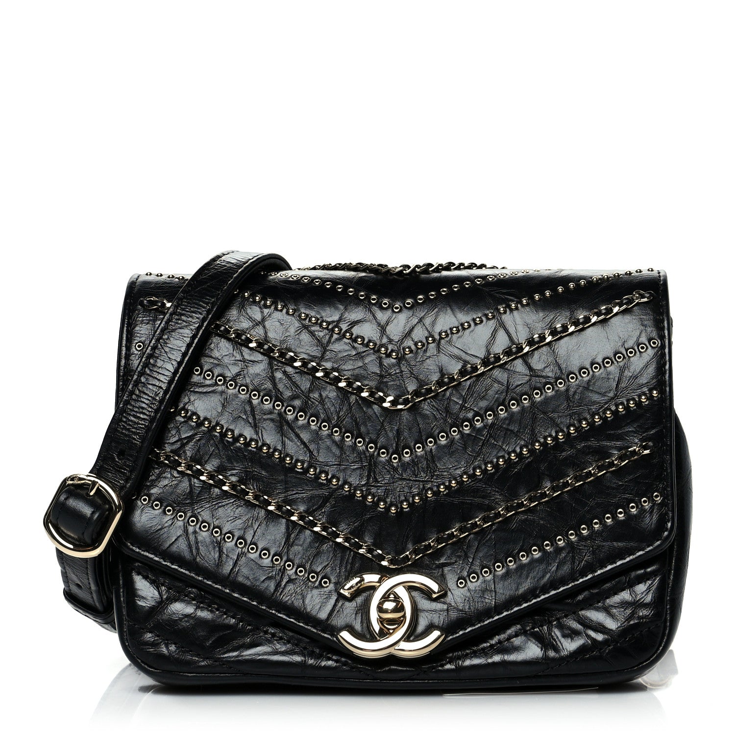 Chanel Crumpled Calfskin Chevron Chain Mini Square Flap Black 1 of 10