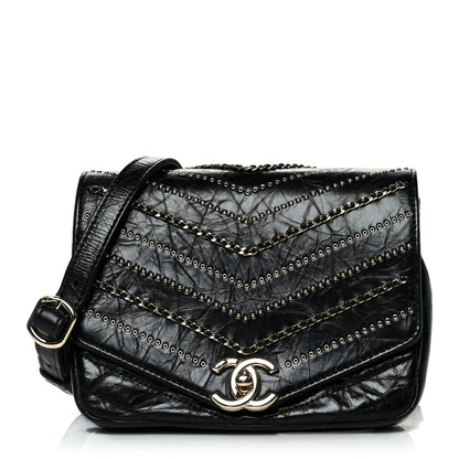 Chanel Crumpled Calfskin Chevron Chain Mini Square Flap Black 1 of 10