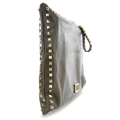 Valentino Garavani Vitello Oversized Rockstud Zip Wristlet Pouch Brun 6 of 10