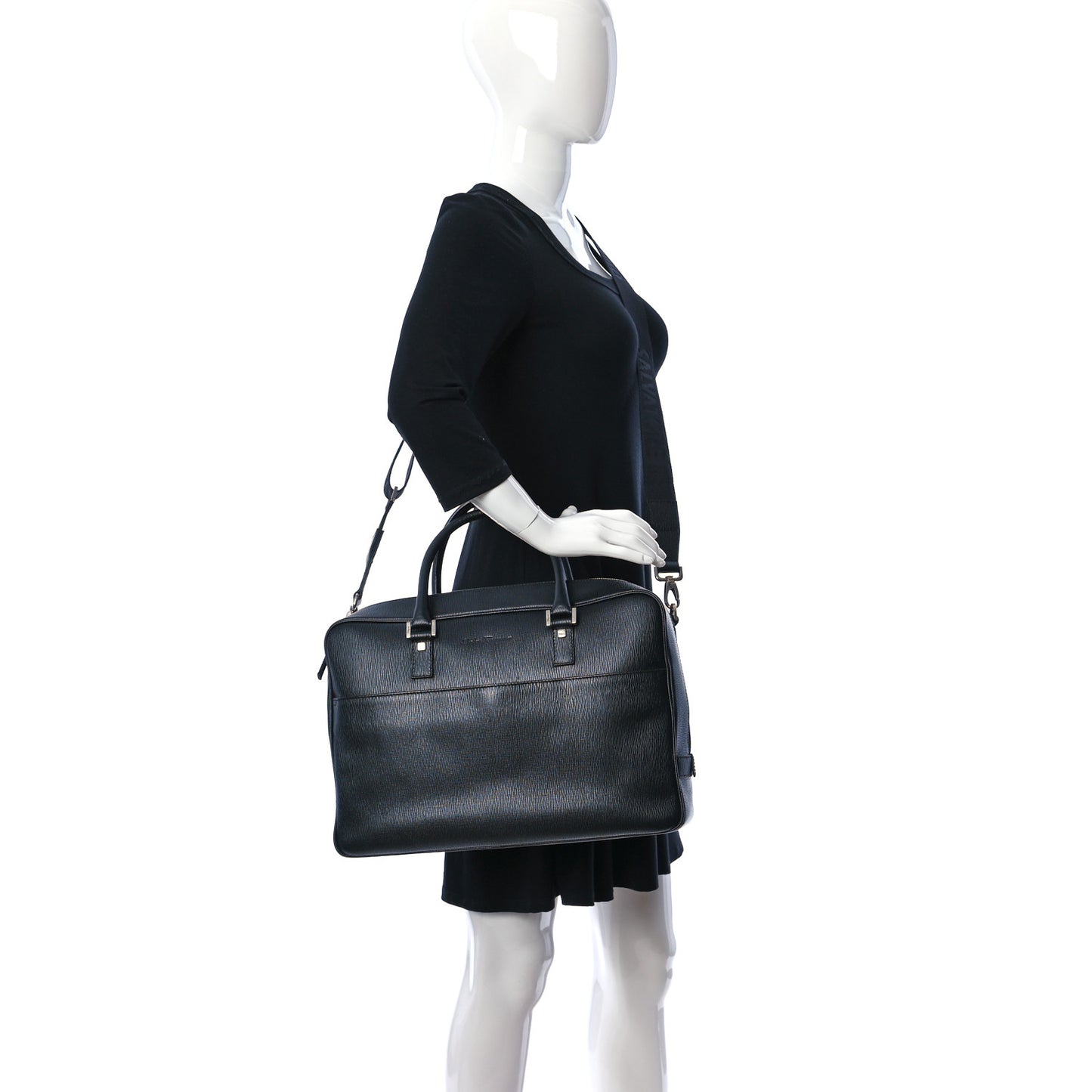 Calfskin Zip Around Briefcase Black
