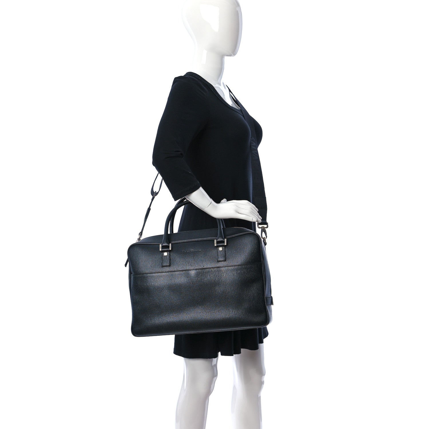 Salvatore Ferragamo Calfskin Zip Around Briefcase Black 2 of 13